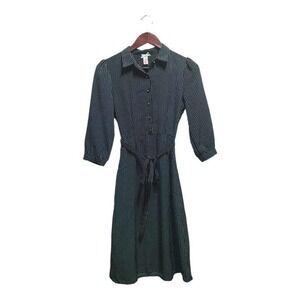 Mint green polka dots on navy blue‎ dress by Downeast size small